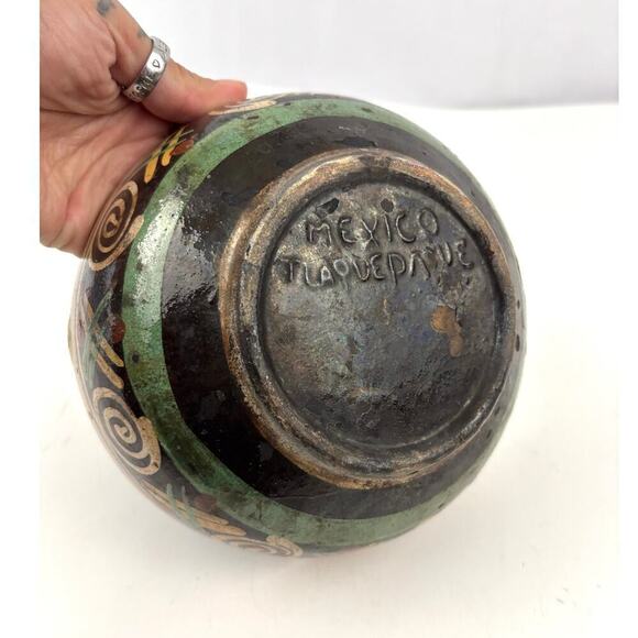 VTG Mexican Iridescent Tlaquepaque Pottery Bowl Hand Painted Terra Cotta - Picture 9 of 11